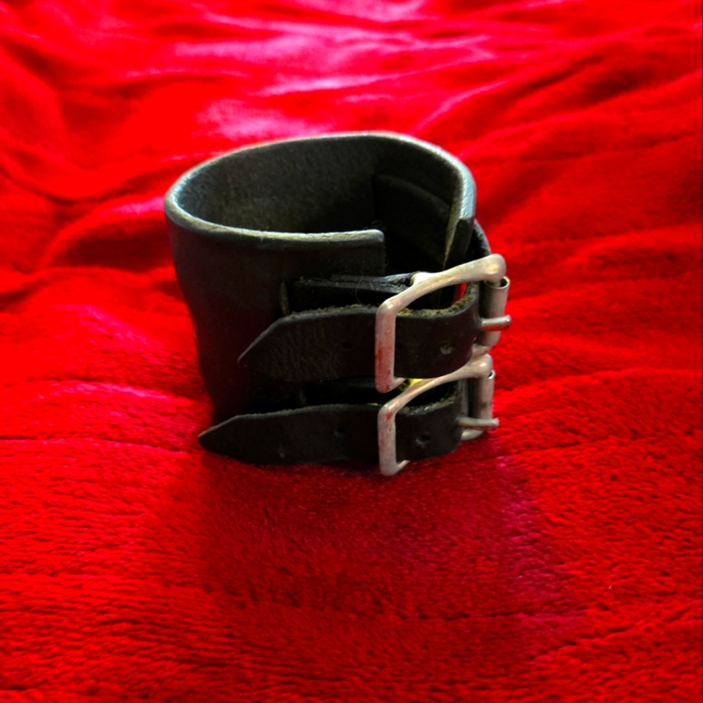 Black Leather Double Buckle Bracelet